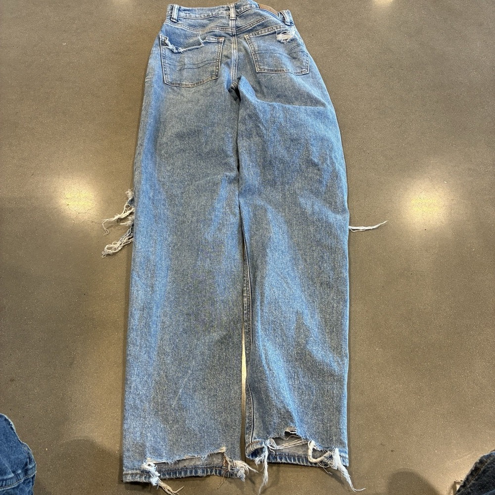 American Eagle Jeans Women 00 Blue Highest Rise Baggy Straight Light Wash Thrash - Picture 5 of 5